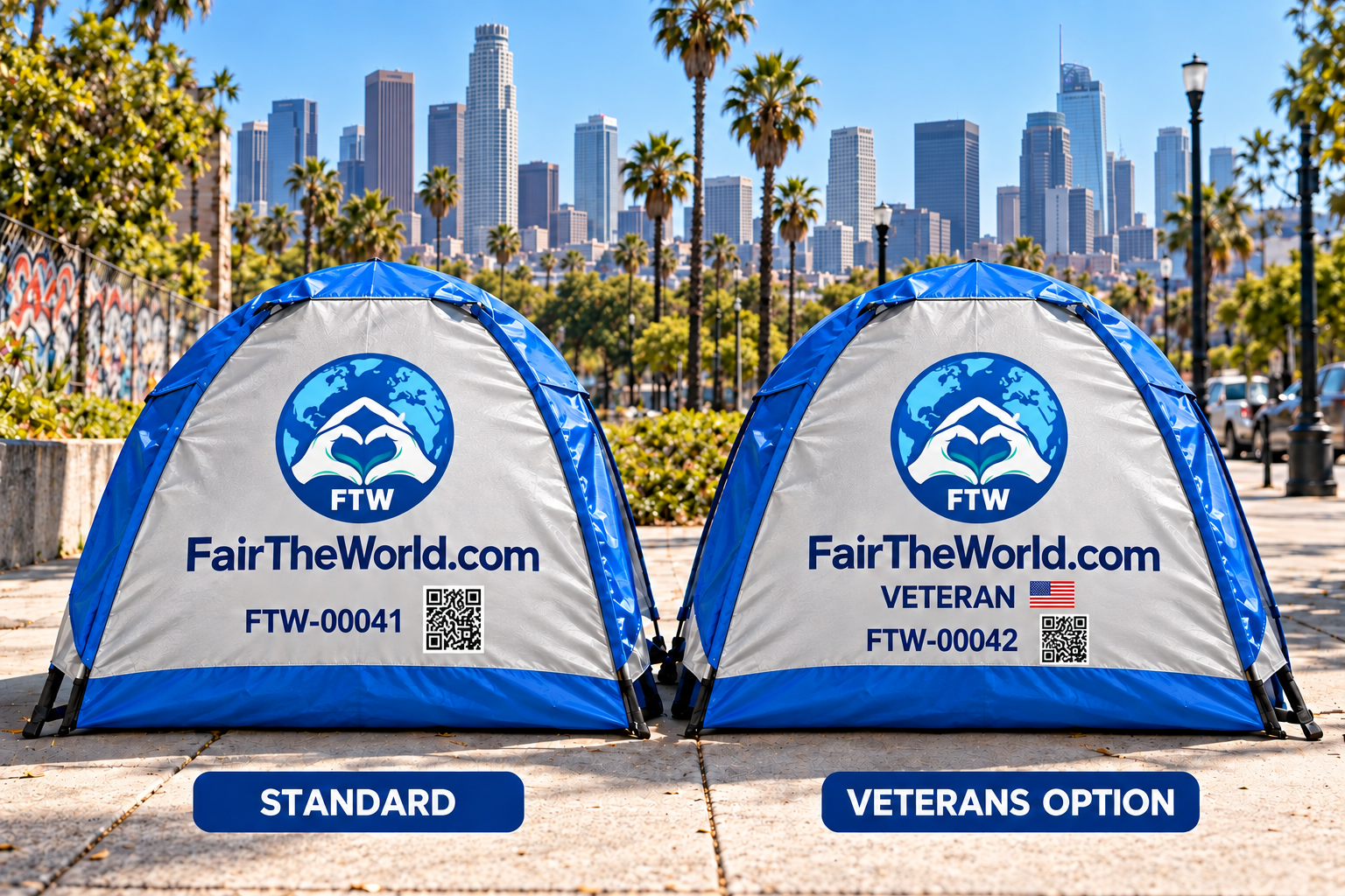 Standard Fair The World tent beside the patriotic veterans design